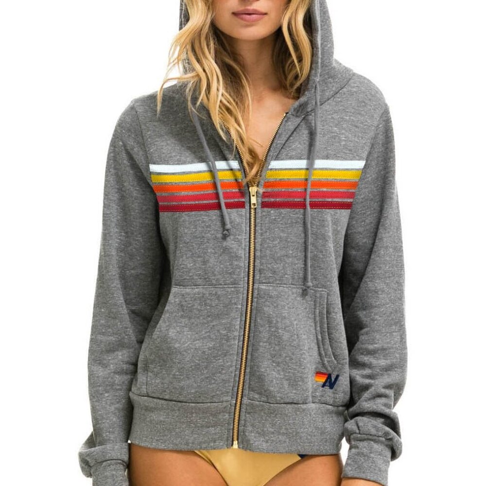 Aviator Nation 5 stripe hoodie - rainbow white heather grey